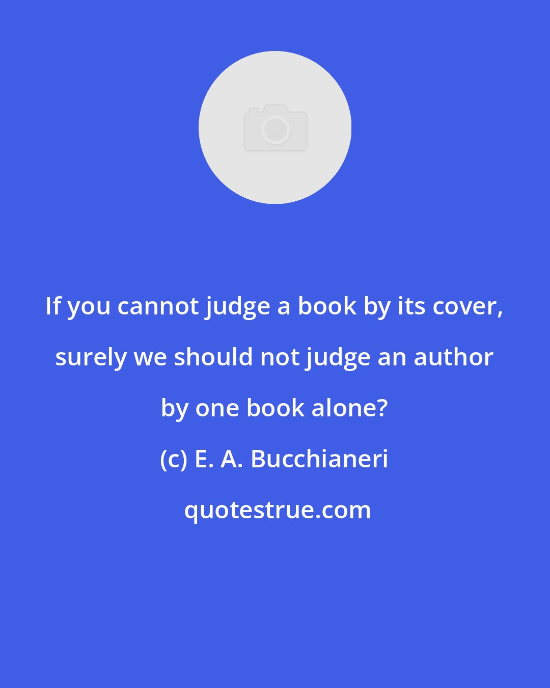 E. A. Bucchianeri: If you cannot judge a book by its cover, surely we should not judge an author by one book alone?