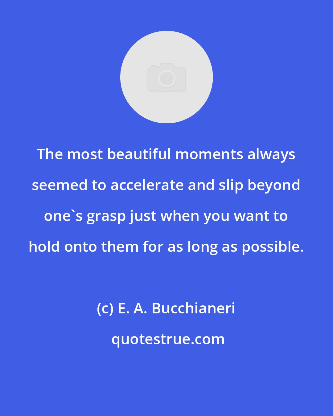 E. A. Bucchianeri: The most beautiful moments always seemed to accelerate and slip beyond one's grasp just when you want to hold onto them for as long as possible.