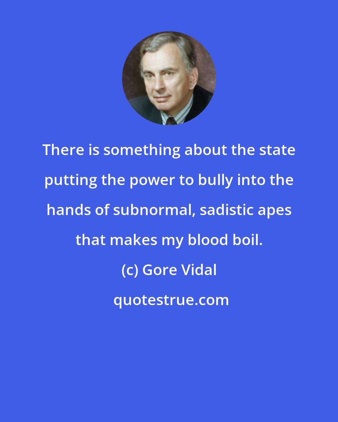 Gore Vidal: There is something about the state putting the power to bully into the hands of subnormal, sadistic apes that makes my blood boil.