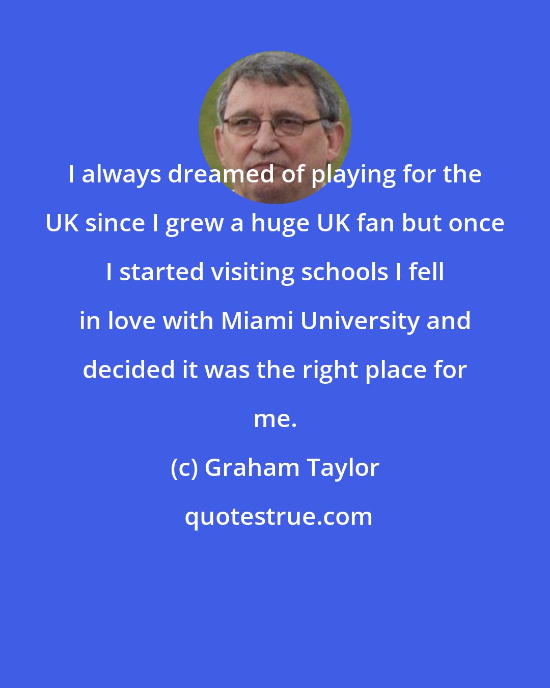 Graham Taylor: I always dreamed of playing for the UK since I grew a huge UK fan but once I started visiting schools I fell in love with Miami University and decided it was the right place for me.