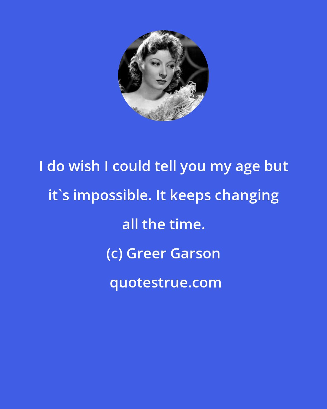 Greer Garson: I do wish I could tell you my age but it's impossible. It keeps changing all the time.