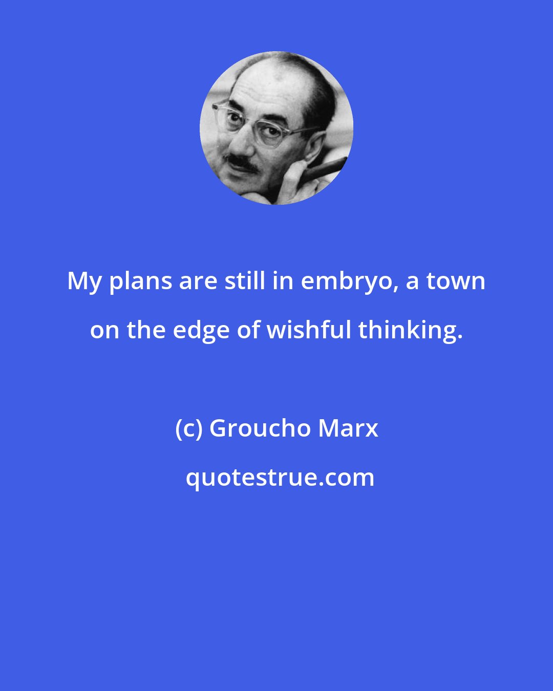 Groucho Marx: My plans are still in embryo, a town on the edge of wishful thinking.