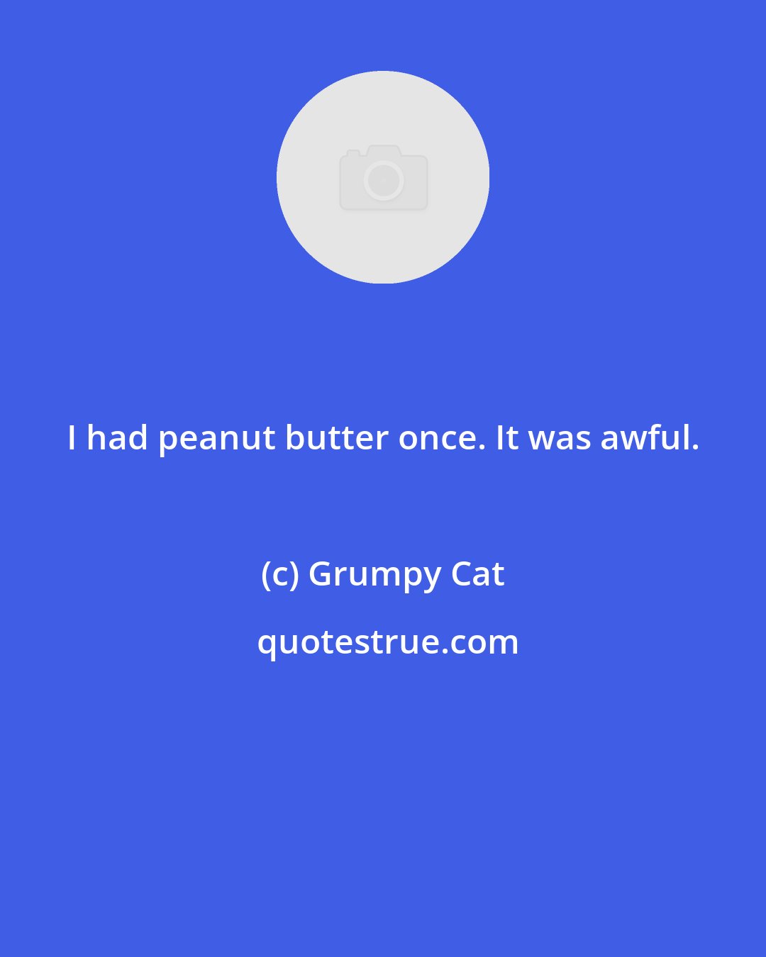 Grumpy Cat: I had peanut butter once. It was awful.