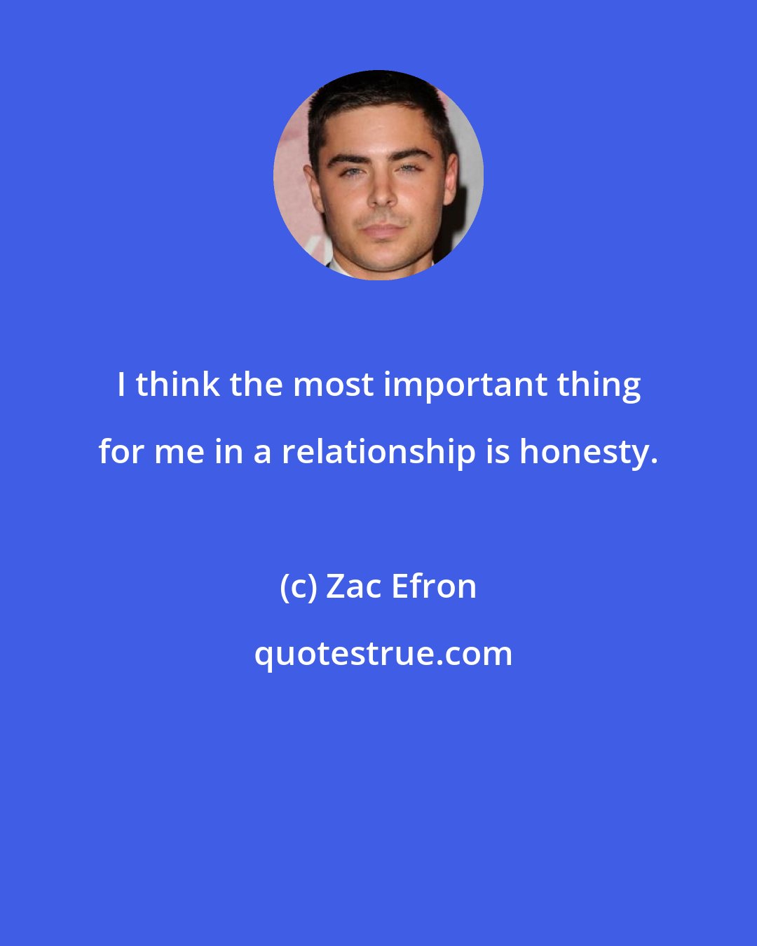 Zac Efron: I think the most important thing for me in a relationship is honesty.