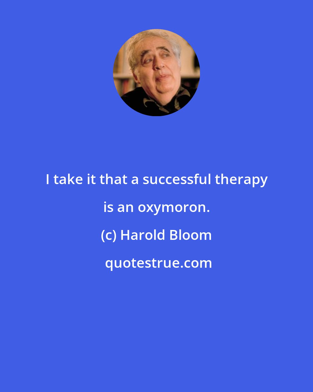 Harold Bloom: I take it that a successful therapy is an oxymoron.