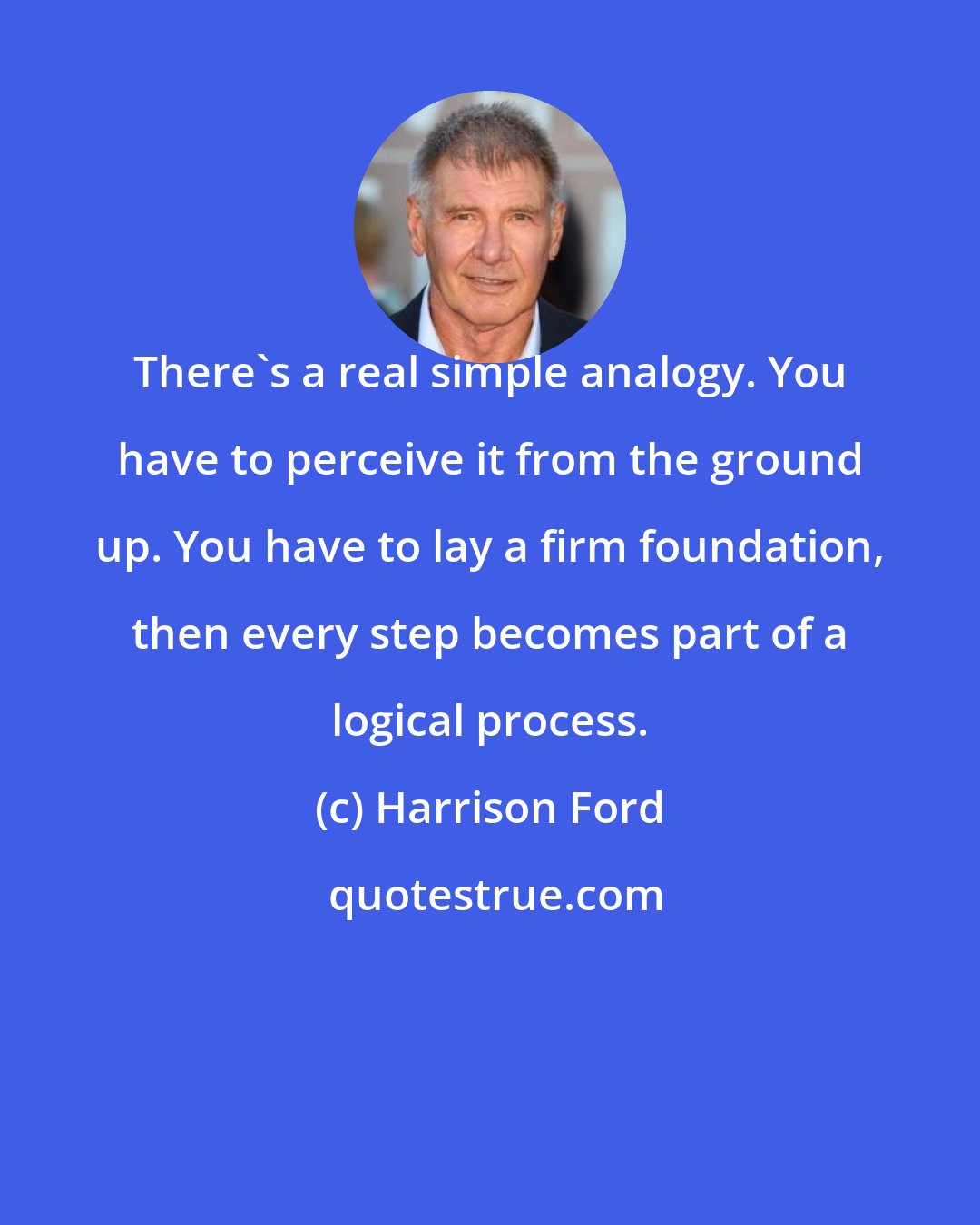 Harrison Ford: There's a real simple analogy. You have to perceive it from the ground up. You have to lay a firm foundation, then every step becomes part of a logical process.