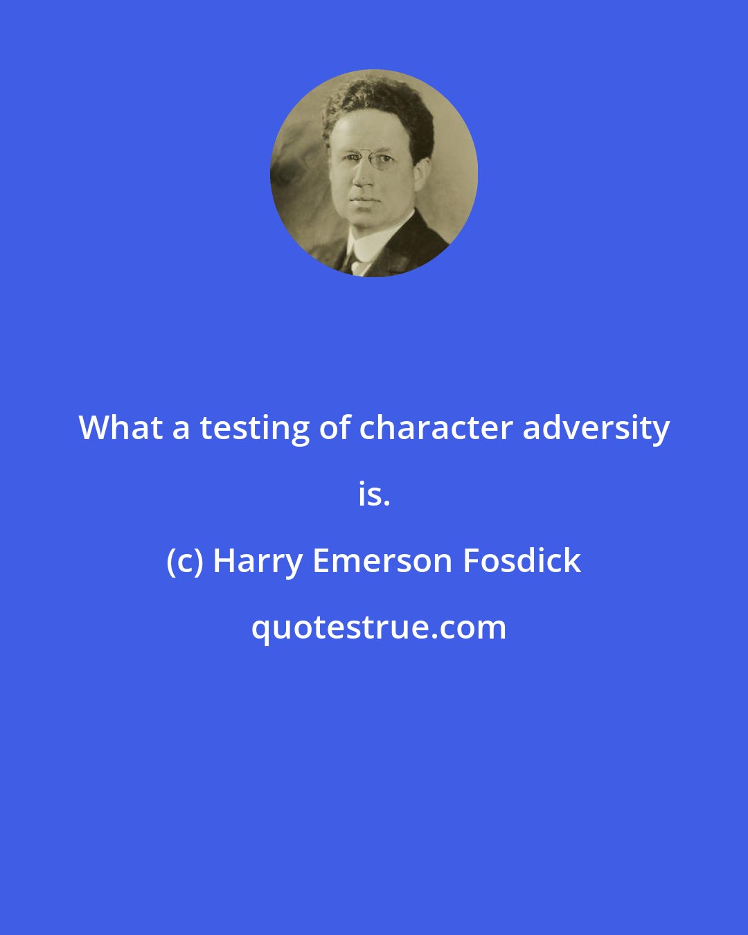 Harry Emerson Fosdick: What a testing of character adversity is.