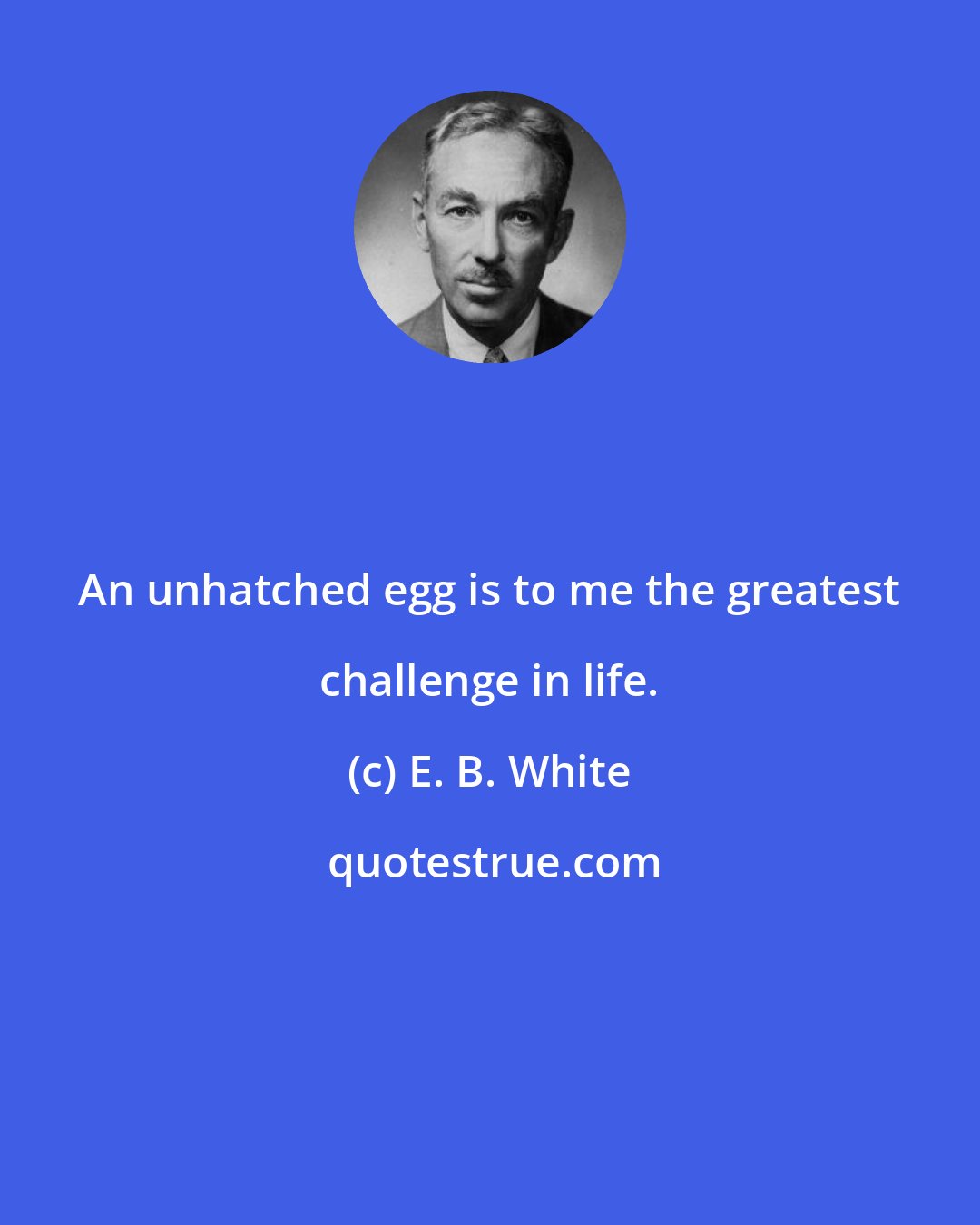 E. B. White: An unhatched egg is to me the greatest challenge in life.