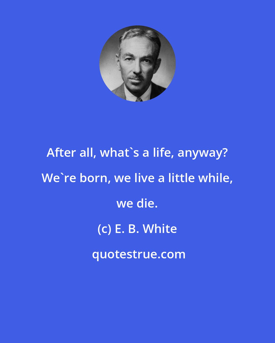 E. B. White: After all, what's a life, anyway? We're born, we live a little while, we die.