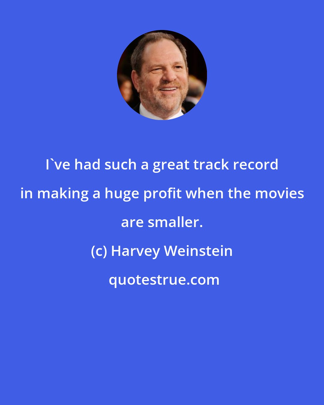 Harvey Weinstein: I've had such a great track record in making a huge profit when the movies are smaller.