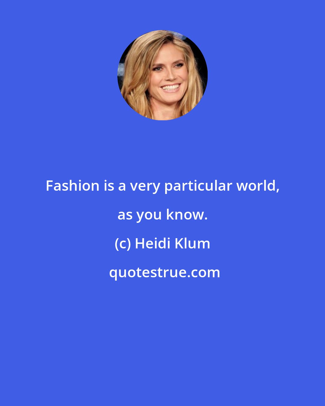 Heidi Klum: Fashion is a very particular world, as you know.