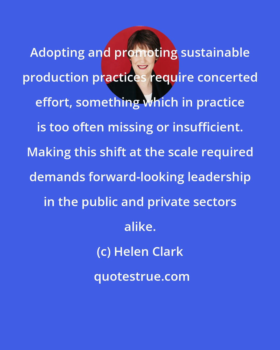 Helen Clark: Adopting and promoting sustainable production practices require concerted effort, something which in practice is too often missing or insufficient. Making this shift at the scale required demands forward-looking leadership in the public and private sectors alike.