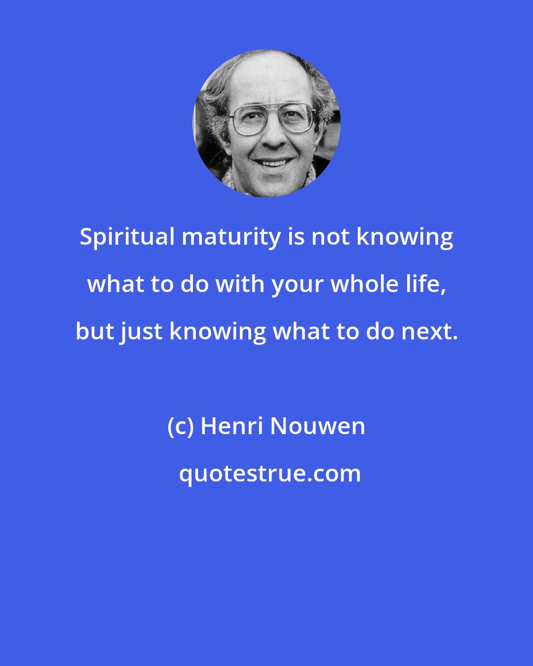 Henri Nouwen: Spiritual maturity is not knowing what to do with your whole life, but just knowing what to do next.