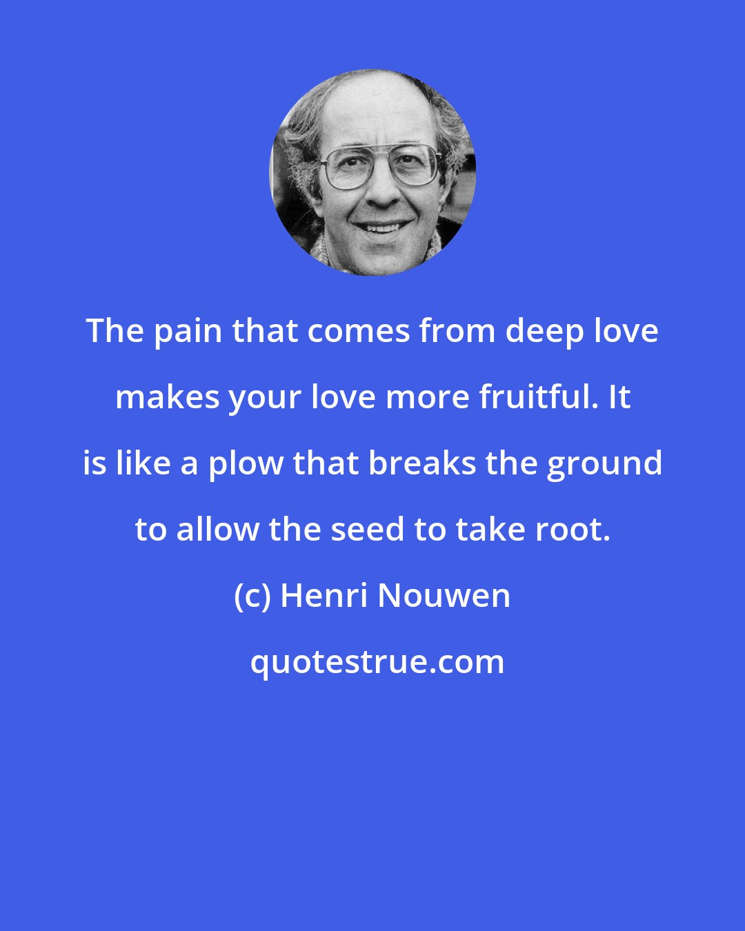 Henri Nouwen: The pain that comes from deep love makes your love more fruitful. It is like a plow that breaks the ground to allow the seed to take root.