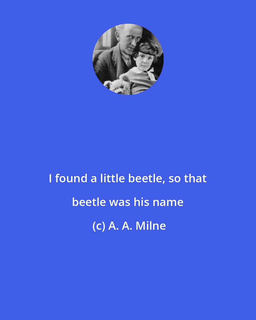 A. A. Milne: I found a little beetle, so that beetle was his name