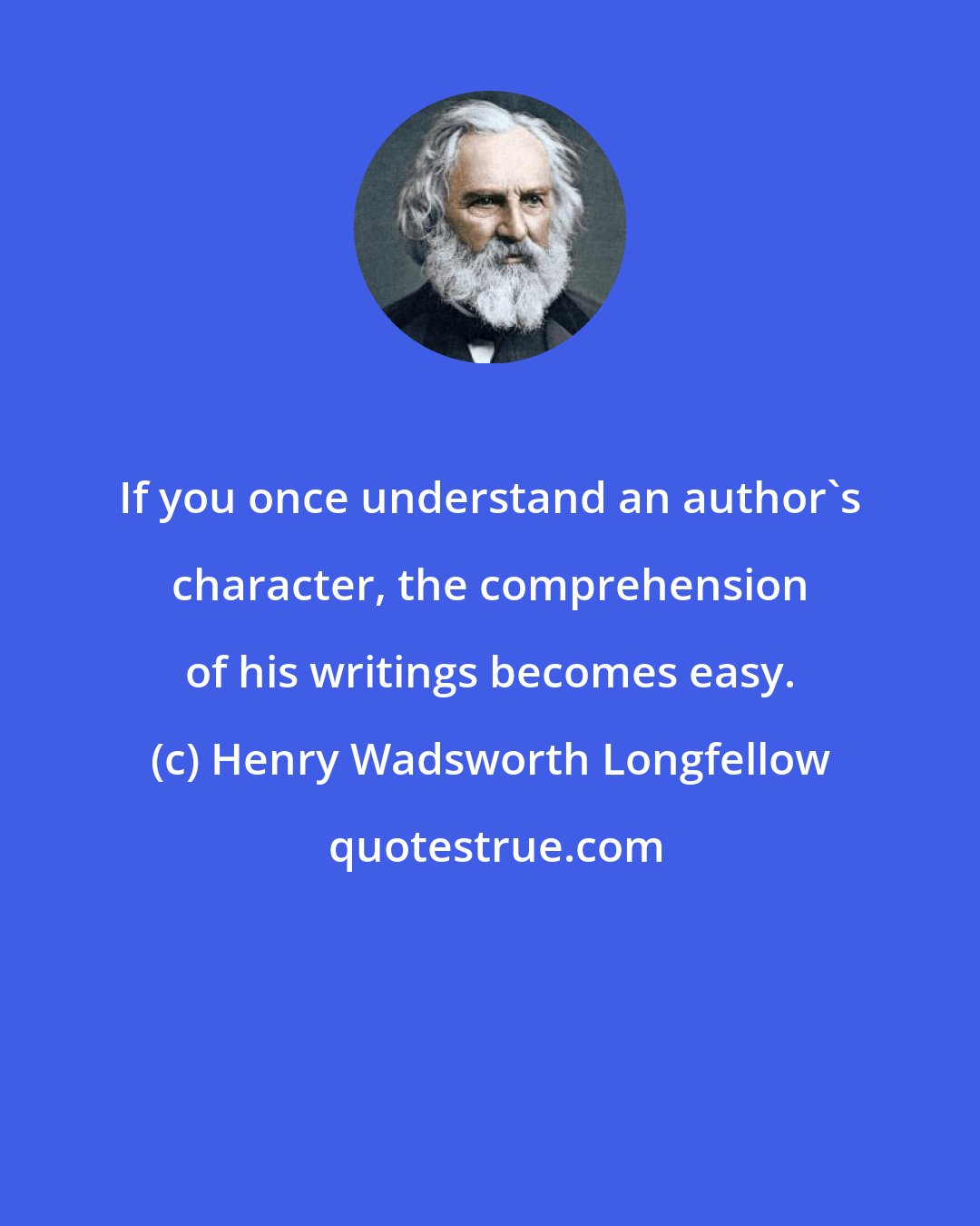 Henry Wadsworth Longfellow: If you once understand an author's character, the comprehension of his writings becomes easy.