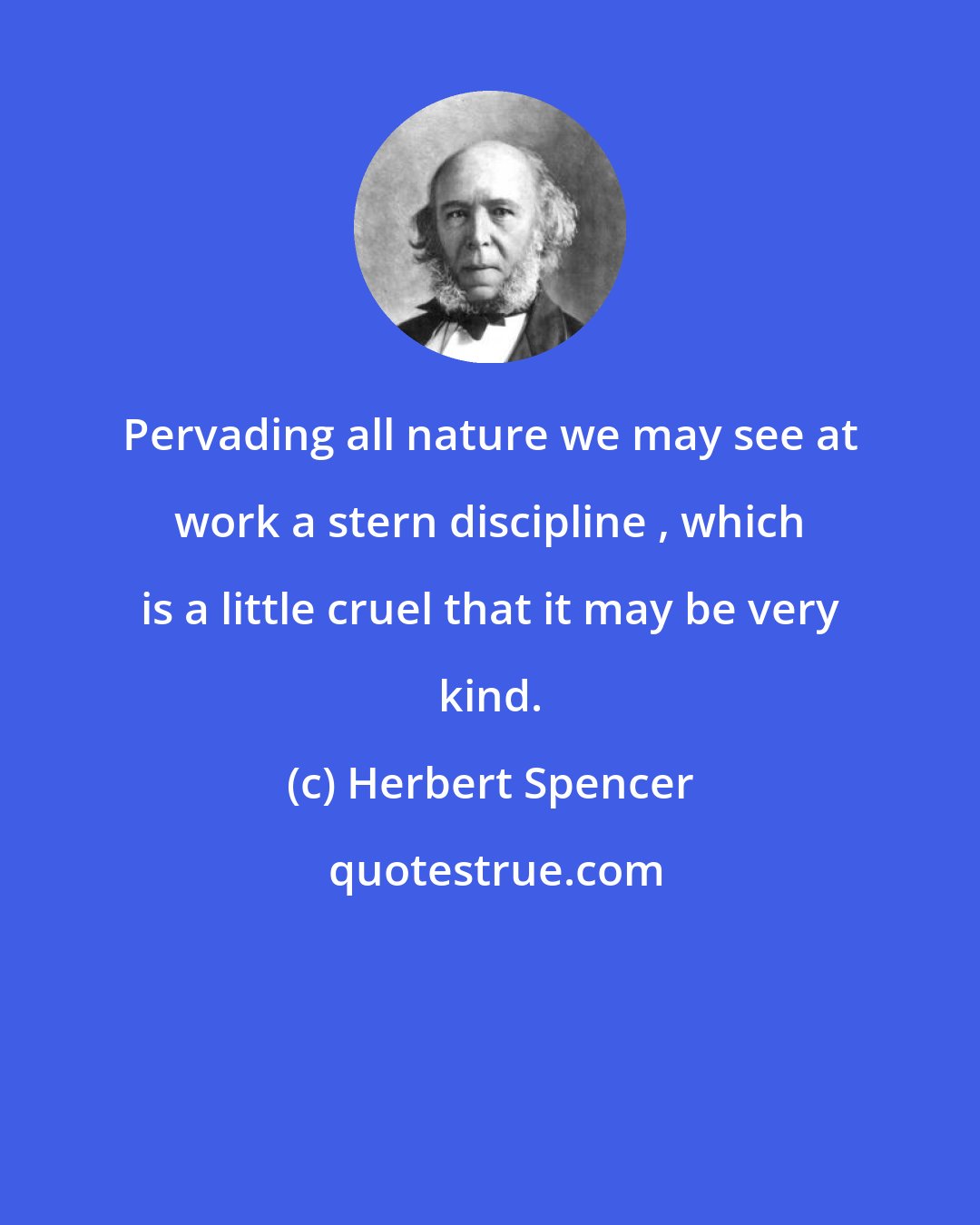 Herbert Spencer: Pervading all nature we may see at work a stern discipline , which is a little cruel that it may be very kind.