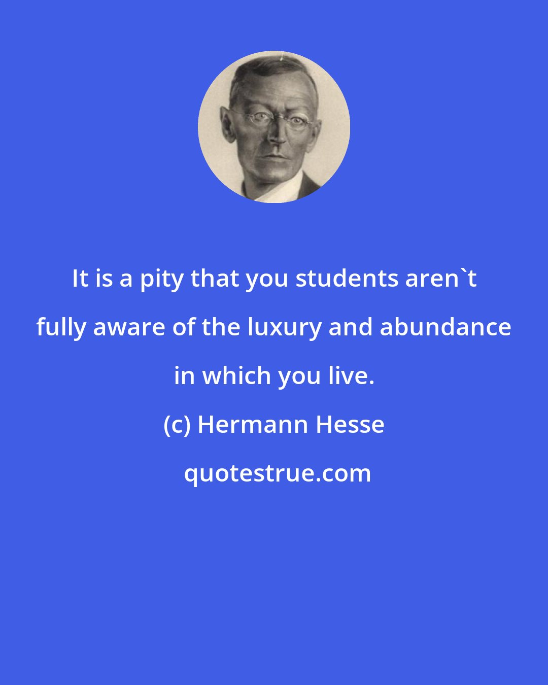 Hermann Hesse: It is a pity that you students aren't fully aware of the luxury and abundance in which you live.