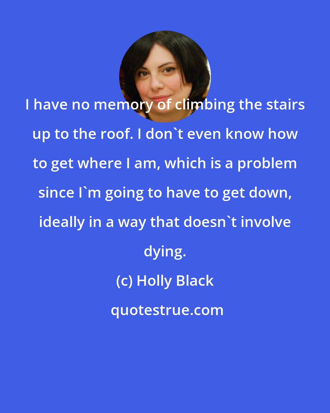 Holly Black: I have no memory of climbing the stairs up to the roof. I don't even know how to get where I am, which is a problem since I'm going to have to get down, ideally in a way that doesn't involve dying.