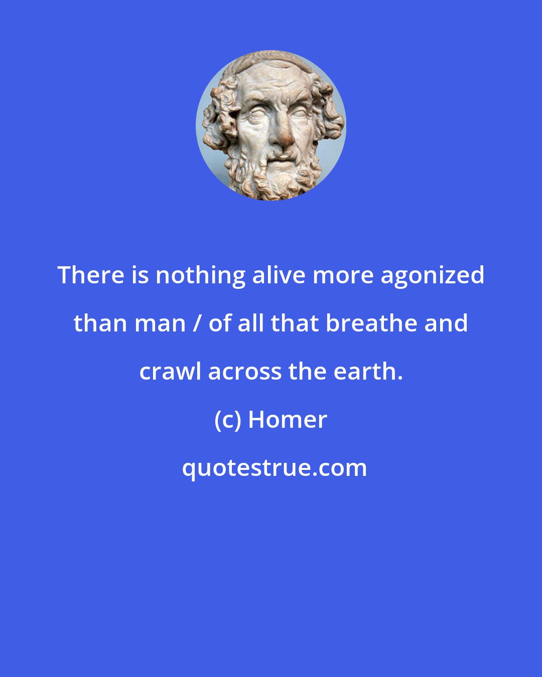 Homer: There is nothing alive more agonized than man / of all that breathe and crawl across the earth.