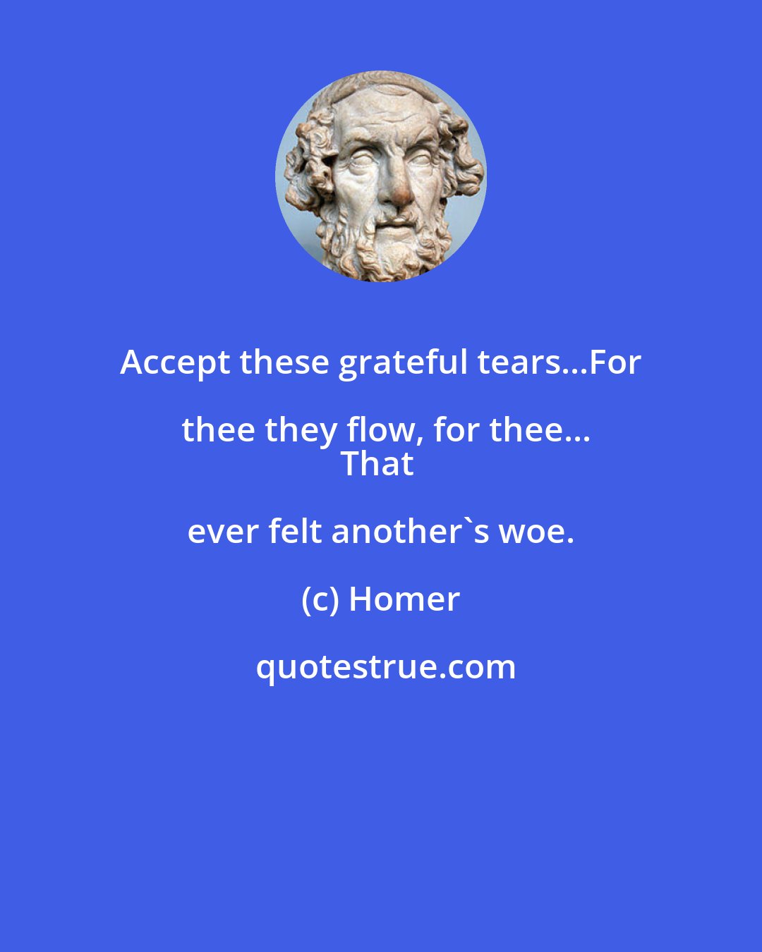 Homer: Accept these grateful tears...For thee they flow, for thee...
That ever felt another's woe.