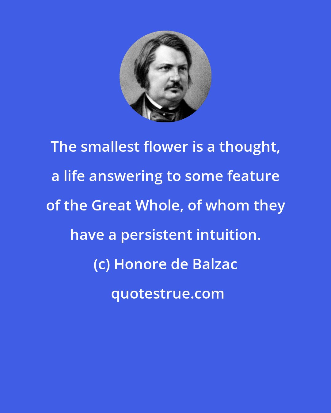 Honore de Balzac: The smallest flower is a thought, a life answering to some feature of the Great Whole, of whom they have a persistent intuition.