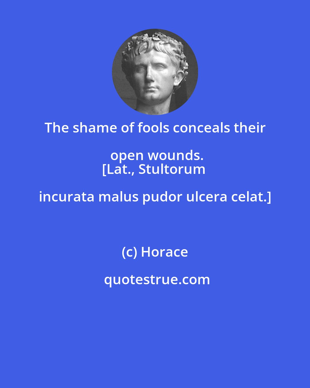 Horace: The shame of fools conceals their open wounds.
[Lat., Stultorum incurata malus pudor ulcera celat.]