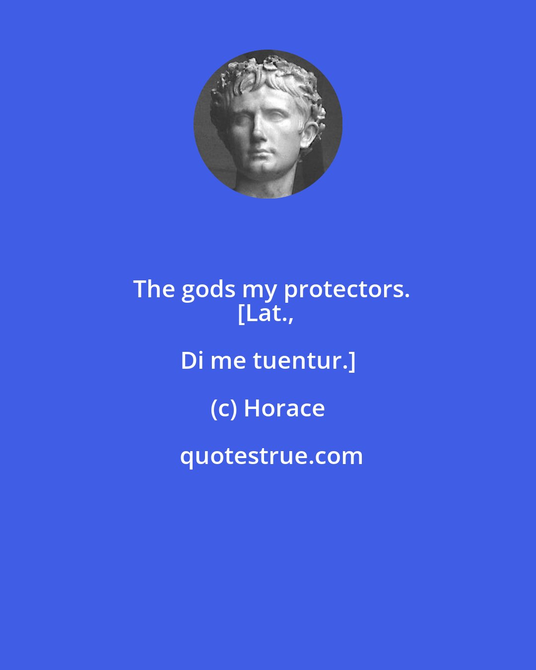 Horace: The gods my protectors.
[Lat., Di me tuentur.]