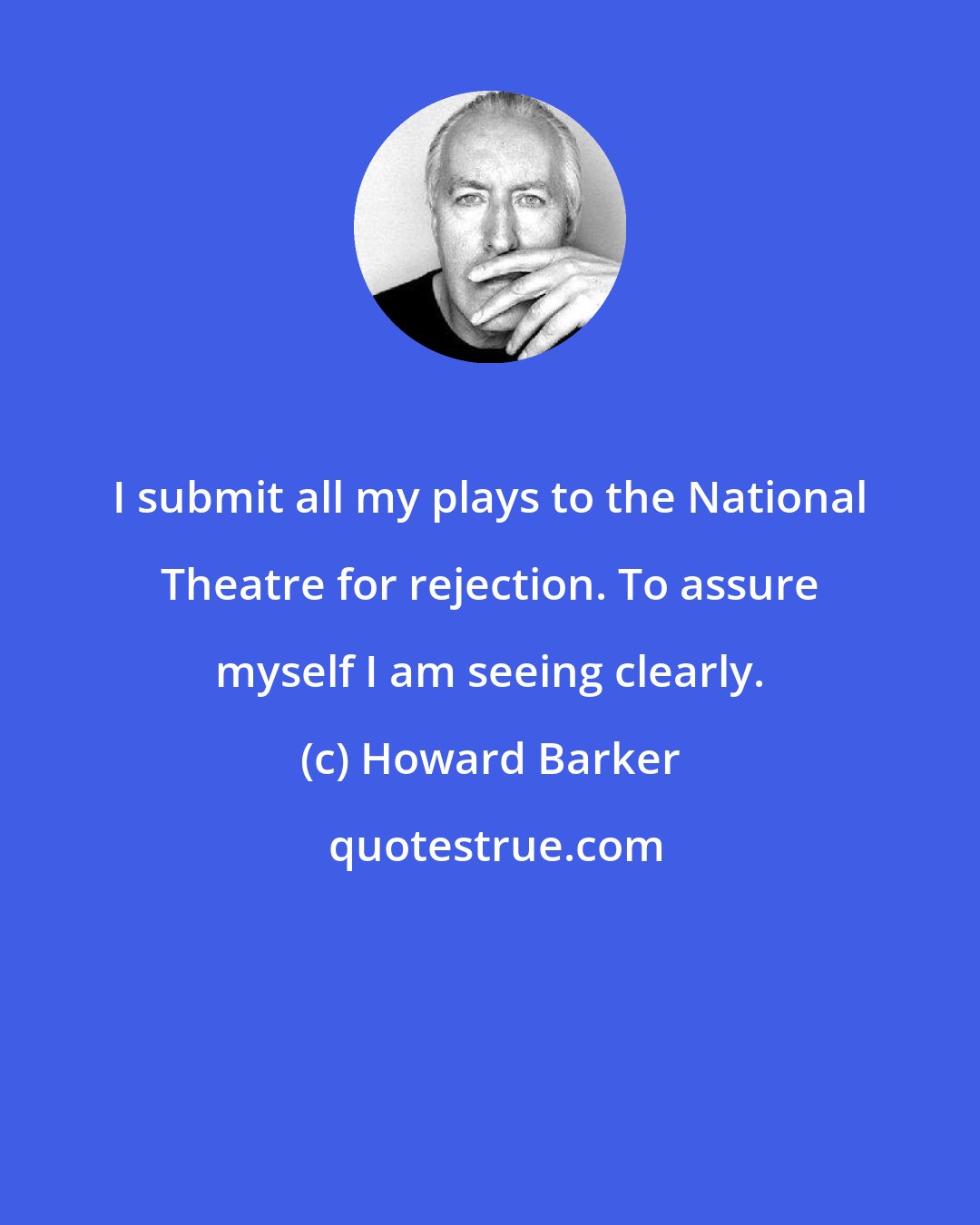 Howard Barker: I submit all my plays to the National Theatre for rejection. To assure myself I am seeing clearly.