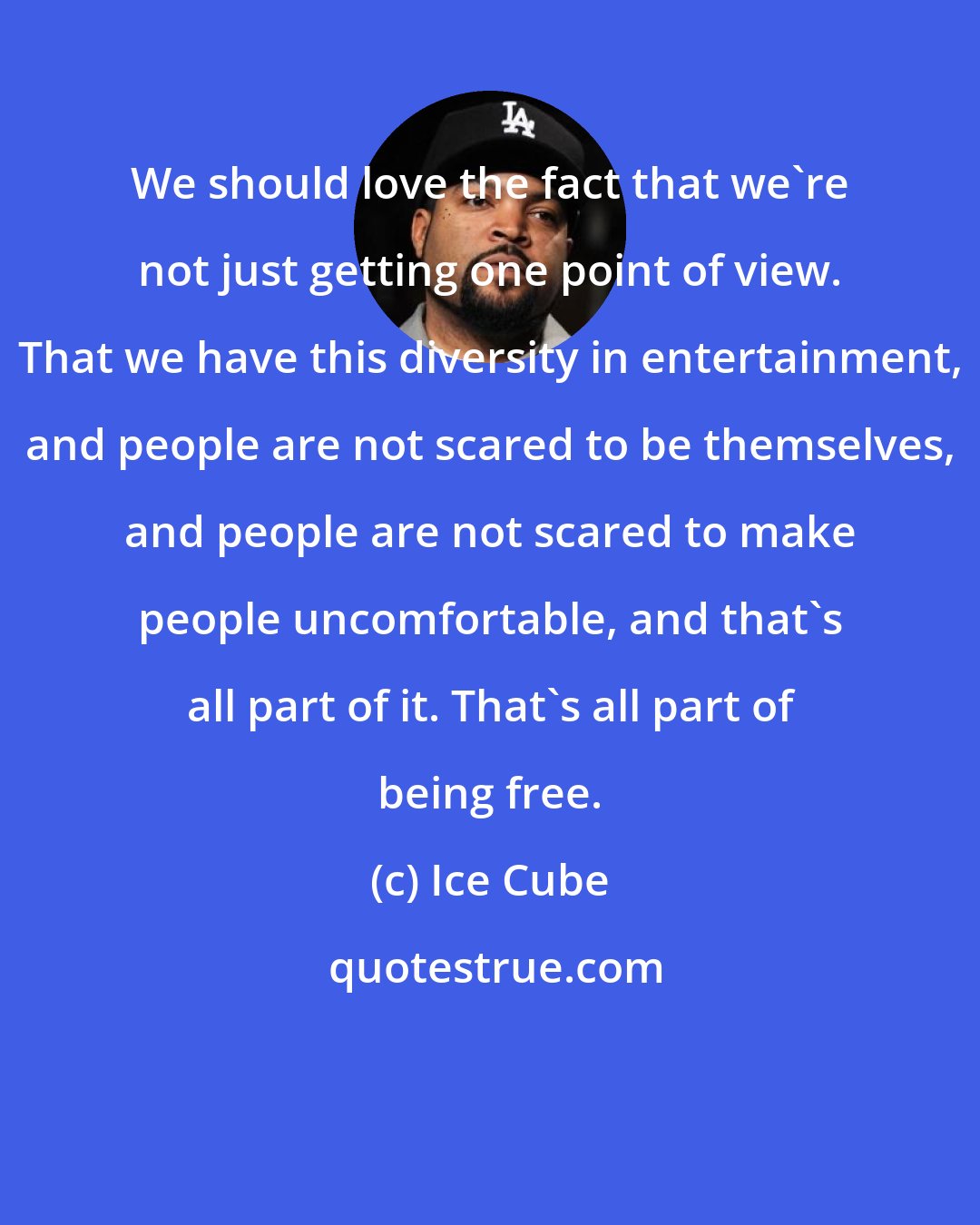 Ice Cube: We should love the fact that we're not just getting one point of view. That we have this diversity in entertainment, and people are not scared to be themselves, and people are not scared to make people uncomfortable, and that's all part of it. That's all part of being free.