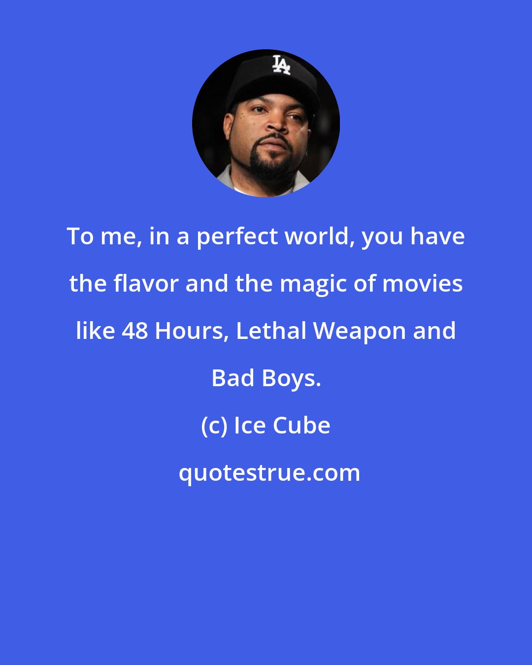 Ice Cube: To me, in a perfect world, you have the flavor and the magic of movies like 48 Hours, Lethal Weapon and Bad Boys.