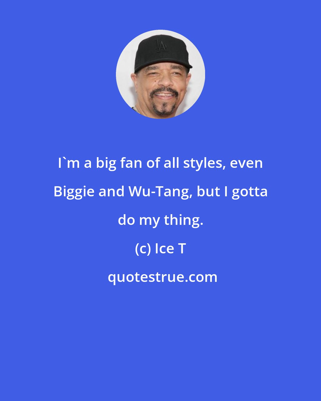 Ice T: I'm a big fan of all styles, even Biggie and Wu-Tang, but I gotta do my thing.