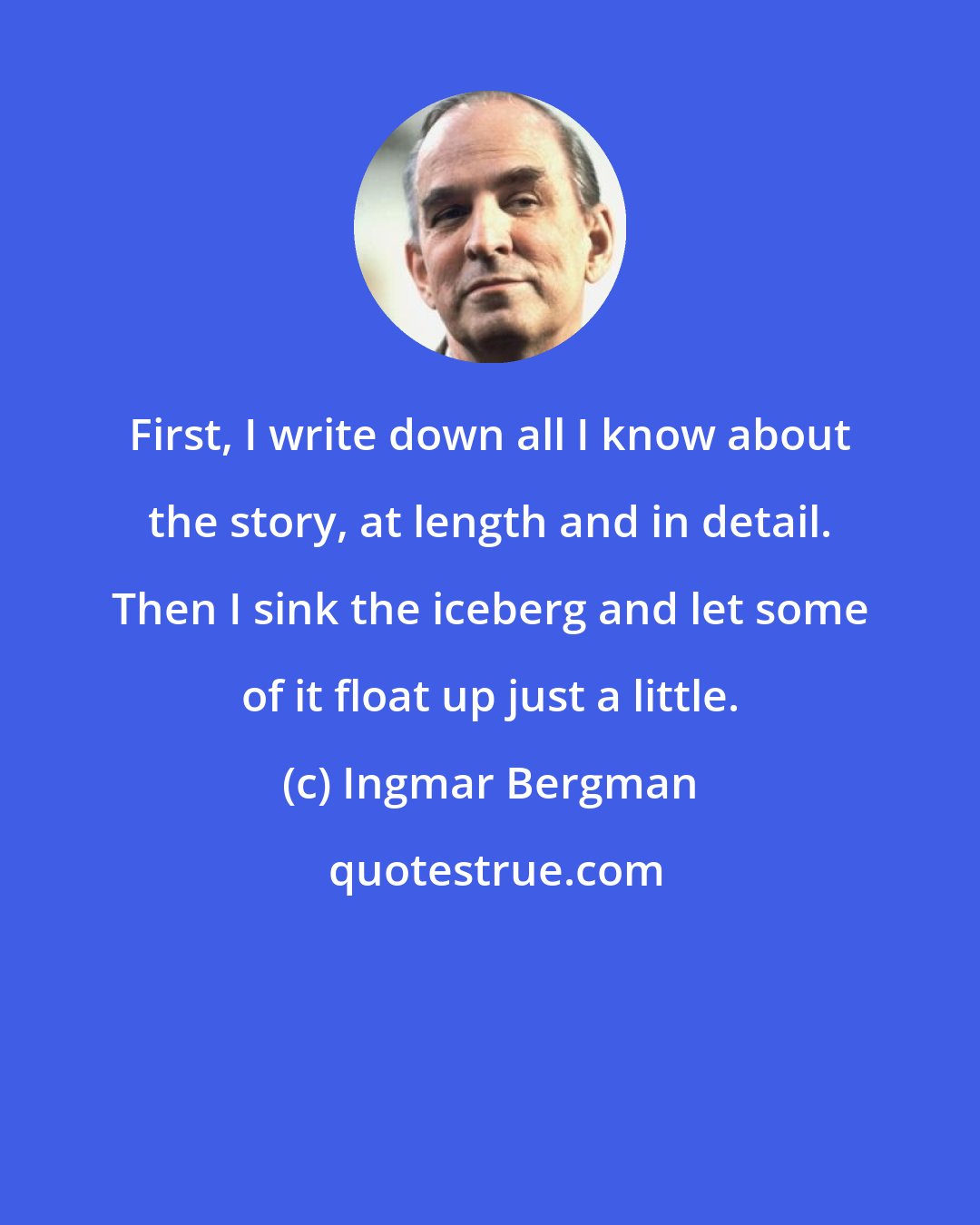 Ingmar Bergman: First, I write down all I know about the story, at length and in detail. Then I sink the iceberg and let some of it float up just a little.