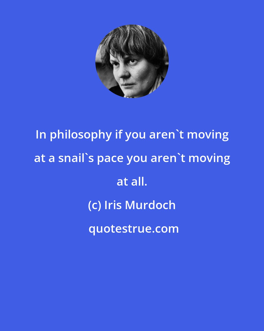 Iris Murdoch: In philosophy if you aren't moving at a snail's pace you aren't moving at all.