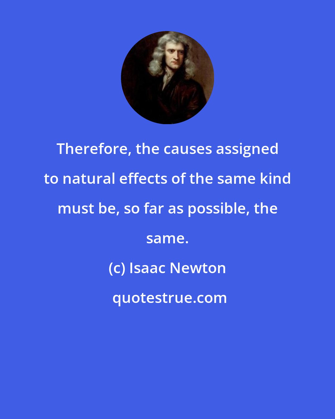 Isaac Newton: Therefore, the causes assigned to natural effects of the same kind must be, so far as possible, the same.