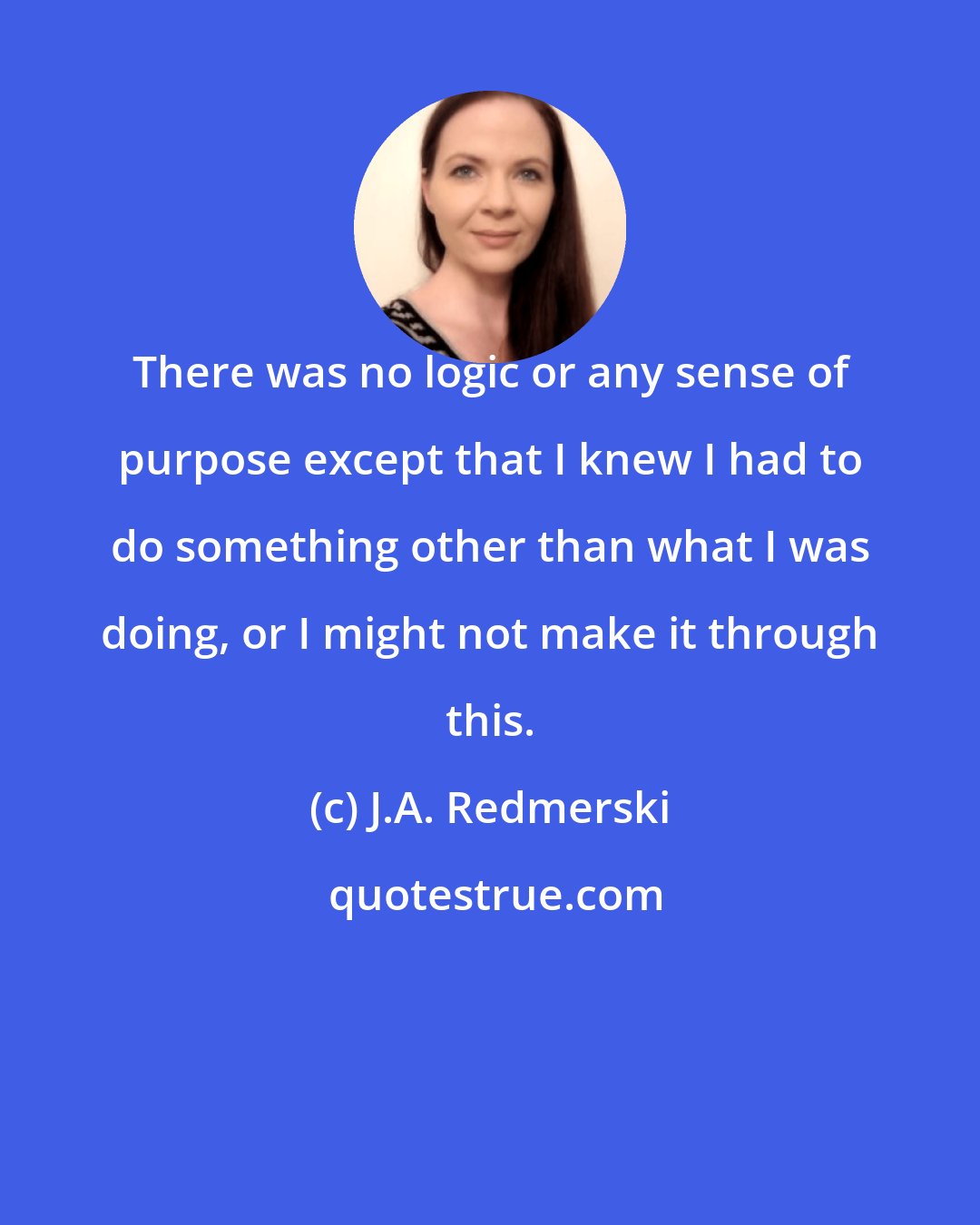 J.A. Redmerski: There was no logic or any sense of purpose except that I knew I had to do something other than what I was doing, or I might not make it through this.