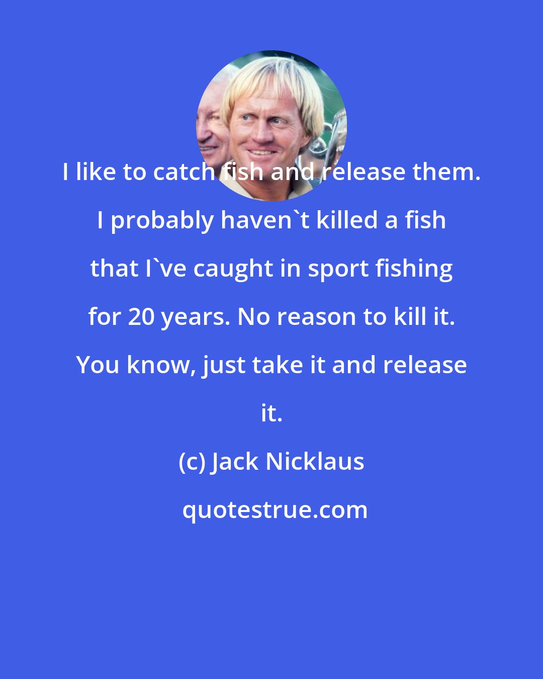 Jack Nicklaus: I like to catch fish and release them. I probably haven't killed a fish that I've caught in sport fishing for 20 years. No reason to kill it. You know, just take it and release it.