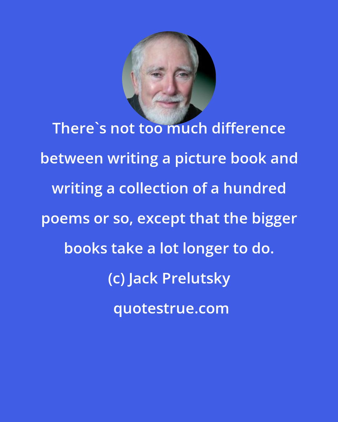 Jack Prelutsky: There's not too much difference between writing a picture book and writing a collection of a hundred poems or so, except that the bigger books take a lot longer to do.