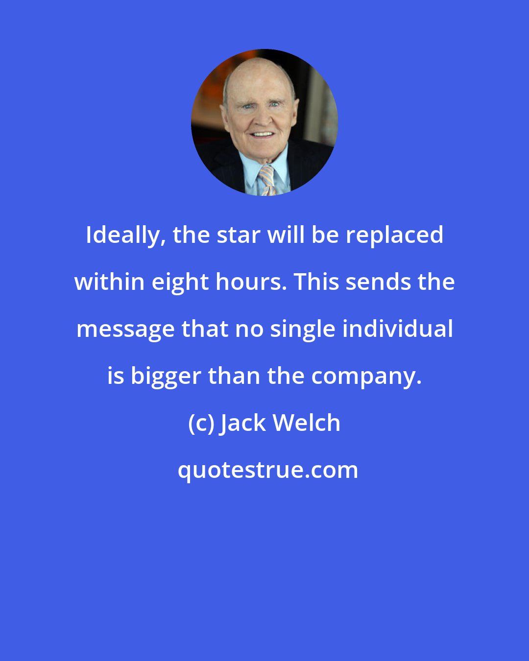 Jack Welch: Ideally, the star will be replaced within eight hours. This sends the message that no single individual is bigger than the company.