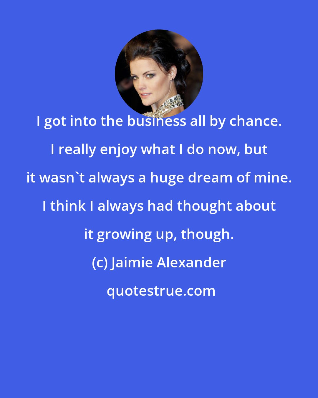 Jaimie Alexander: I got into the business all by chance. I really enjoy what I do now, but it wasn't always a huge dream of mine. I think I always had thought about it growing up, though.