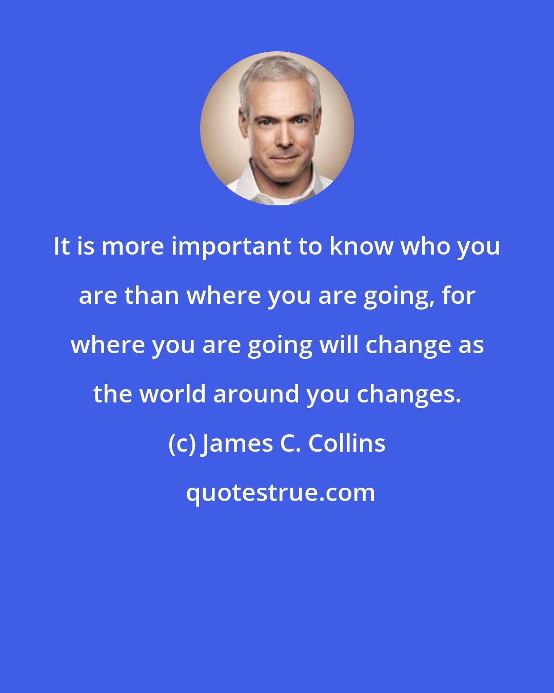 James C. Collins: It is more important to know who you are than where you are going, for where you are going will change as the world around you changes.