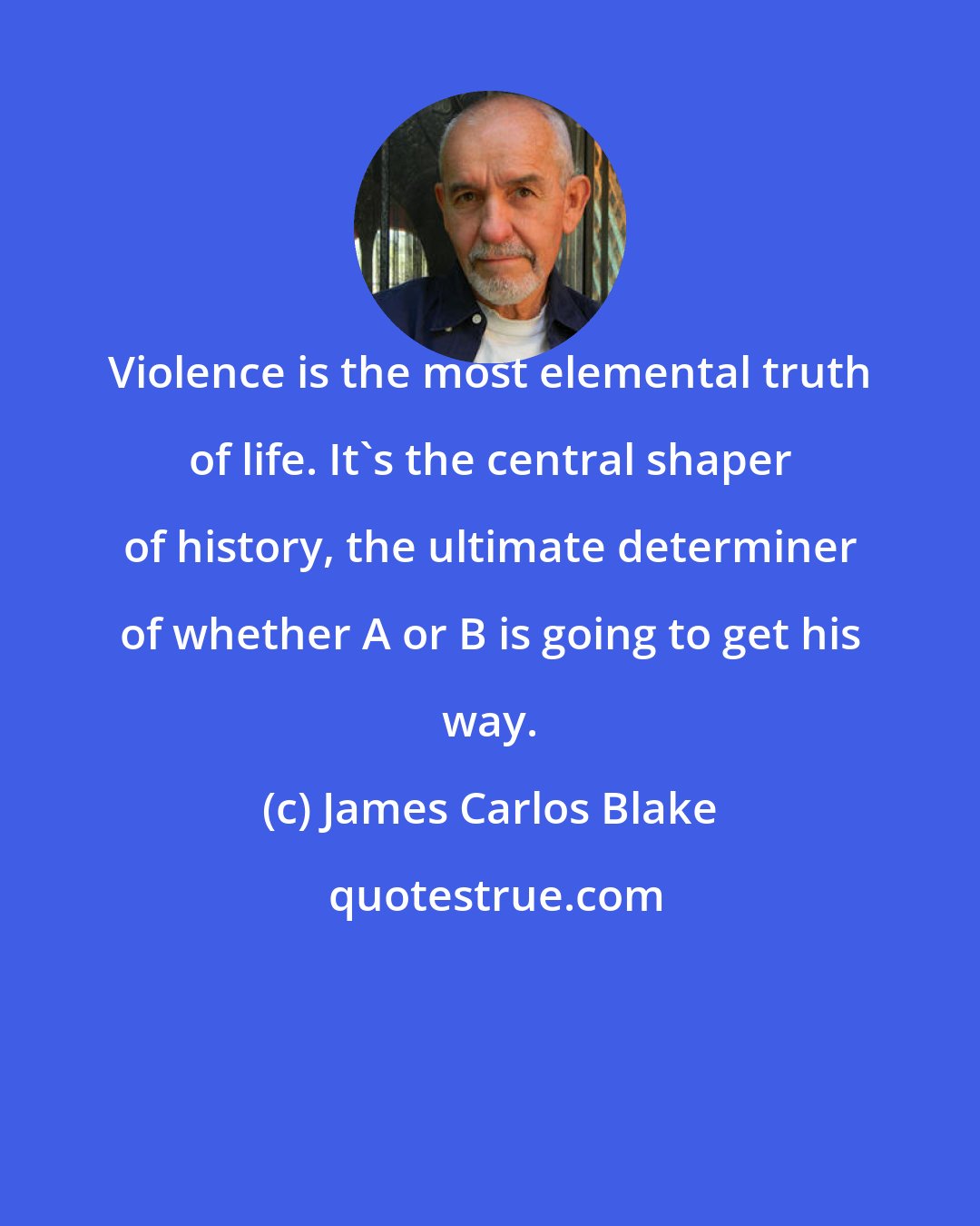 James Carlos Blake: Violence is the most elemental truth of life. It's the central shaper of history, the ultimate determiner of whether A or B is going to get his way.