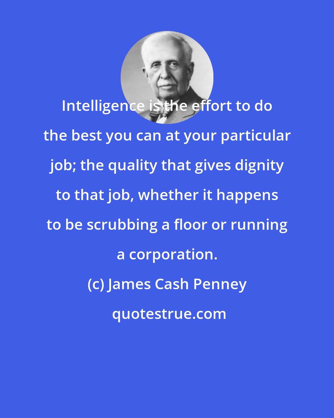 James Cash Penney: Intelligence is the effort to do the best you can at your particular job; the quality that gives dignity to that job, whether it happens to be scrubbing a floor or running a corporation.