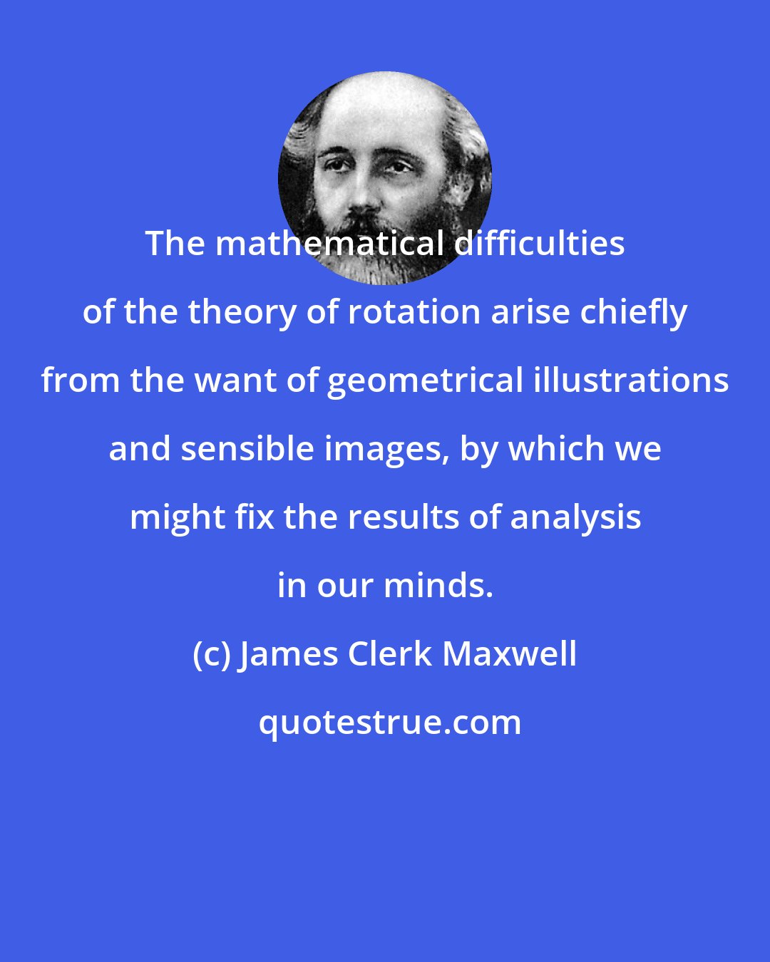 James Clerk Maxwell: The mathematical difficulties of the theory of rotation arise chiefly from the want of geometrical illustrations and sensible images, by which we might fix the results of analysis in our minds.