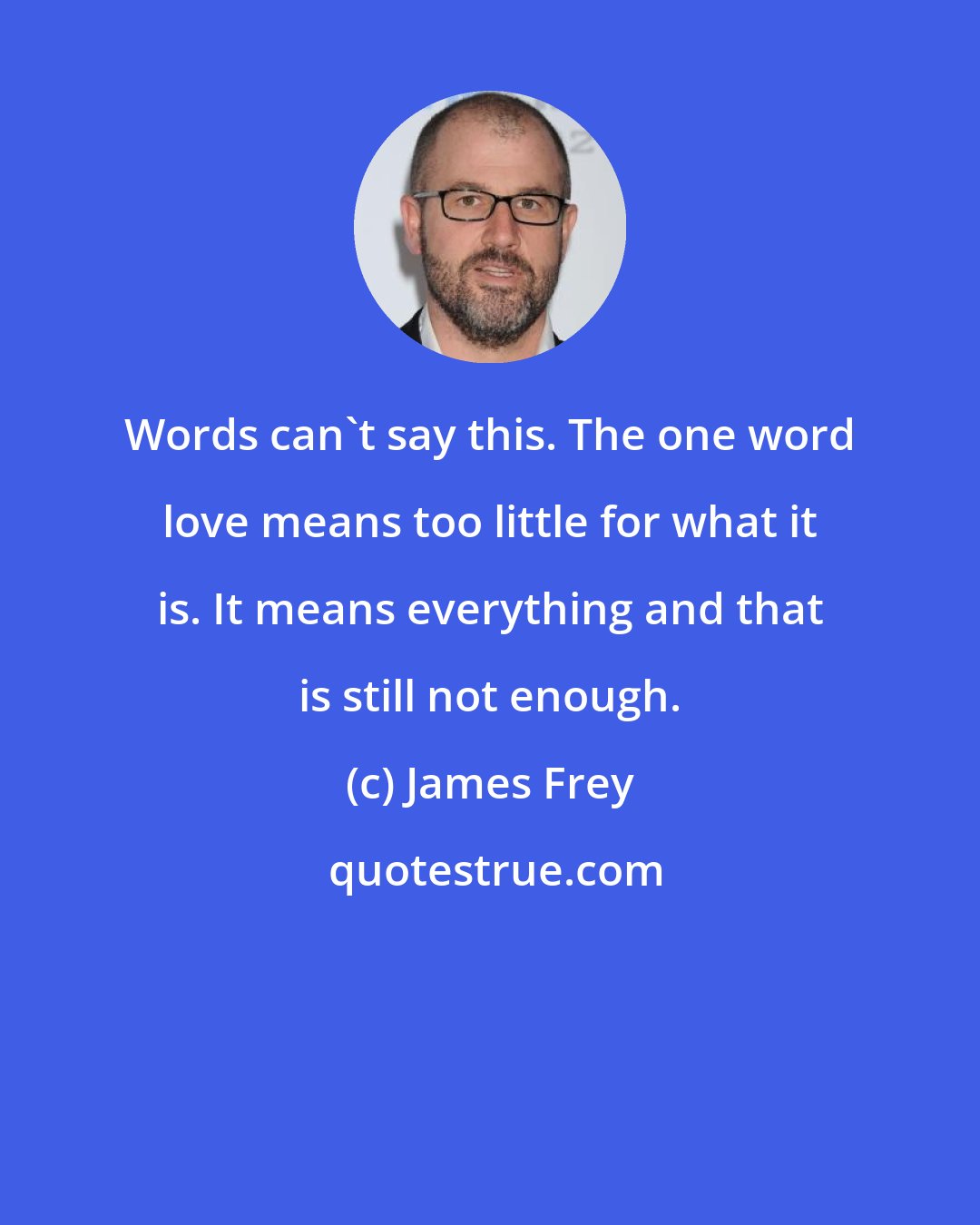 James Frey: Words can't say this. The one word love means too little for what it is. It means everything and that is still not enough.