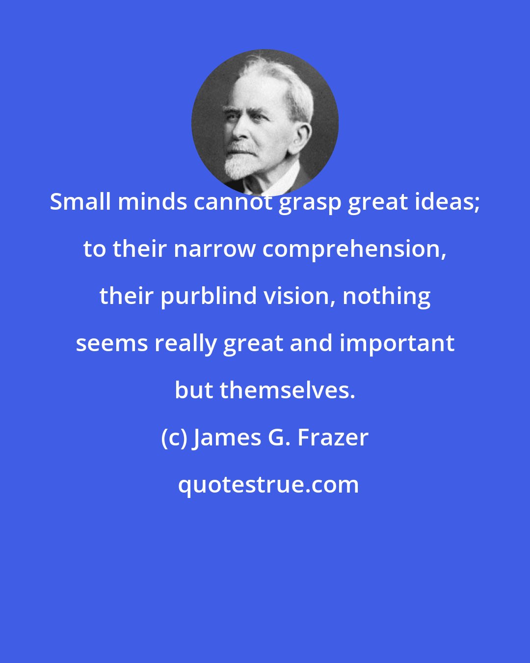 James G. Frazer: Small minds cannot grasp great ideas; to their narrow comprehension, their purblind vision, nothing seems really great and important but themselves.