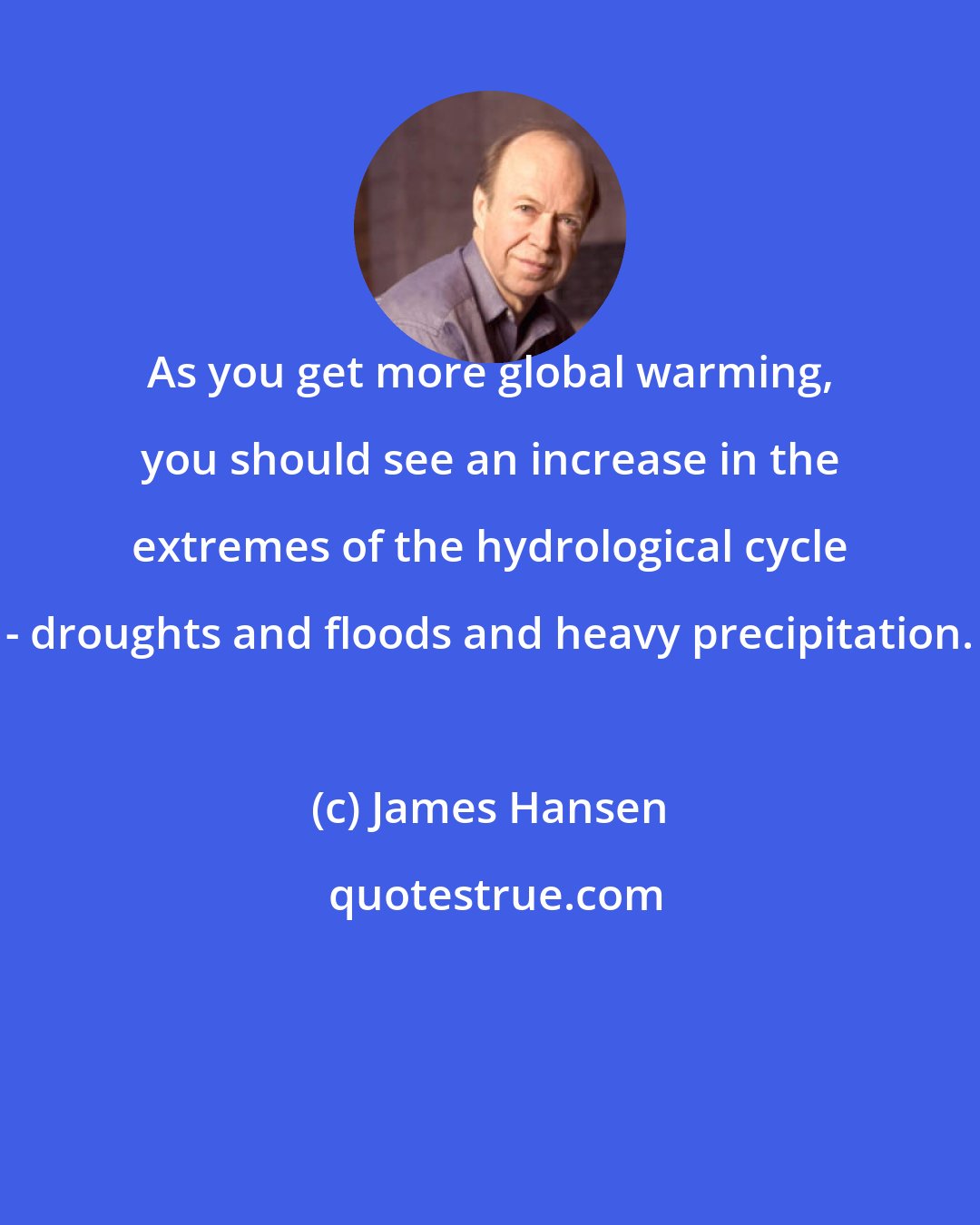 James Hansen: As you get more global warming, you should see an increase in the extremes of the hydrological cycle - droughts and floods and heavy precipitation.