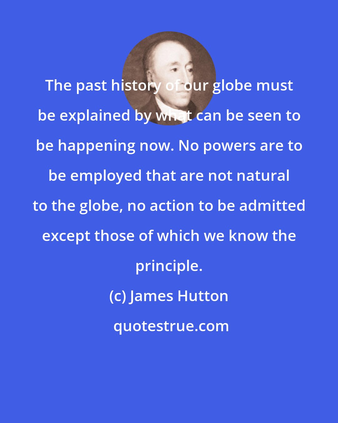 James Hutton: The past history of our globe must be explained by what can be seen to be happening now. No powers are to be employed that are not natural to the globe, no action to be admitted except those of which we know the principle.