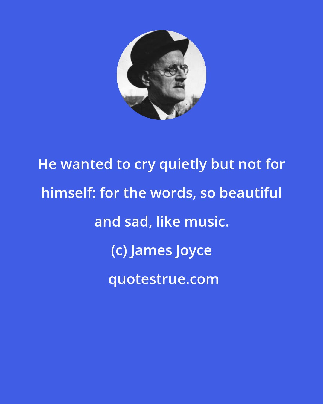 James Joyce: He wanted to cry quietly but not for himself: for the words, so beautiful and sad, like music.