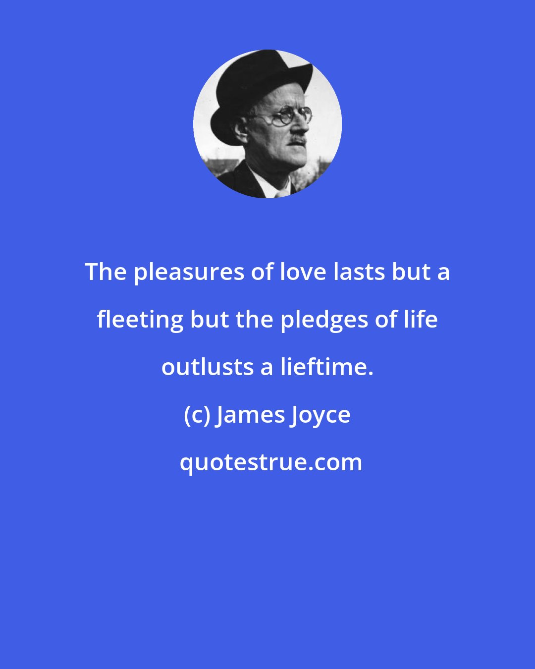 James Joyce: The pleasures of love lasts but a fleeting but the pledges of life outlusts a lieftime.